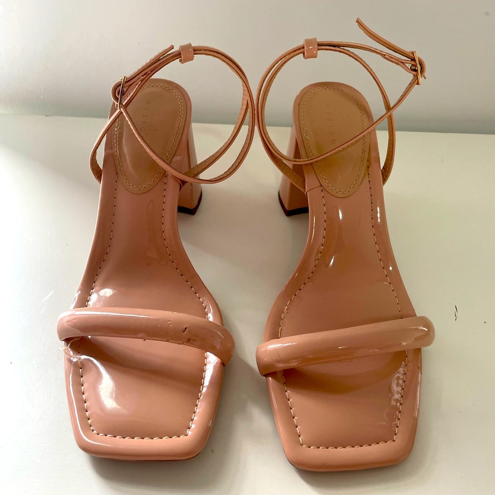 ASOS DESIGN Neva barely there heeled sandals in beige Size 10
